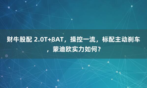 财牛股配 2.0T+8AT，操控一流，标配主动刹车，蒙迪欧实力如何？